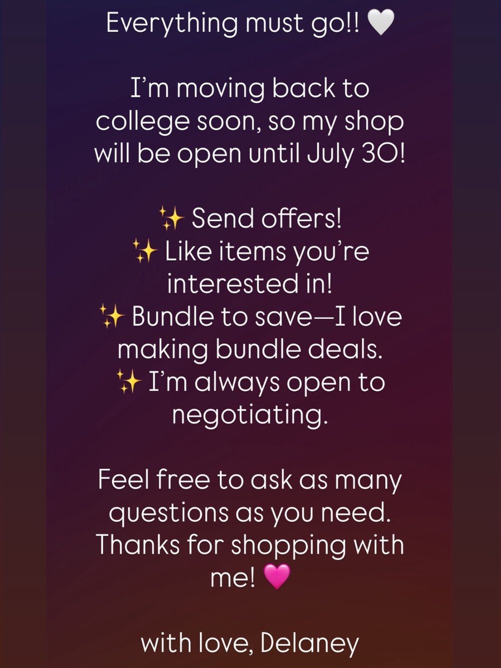 EVERYTHING MUST GO (please don’t buy this listing)